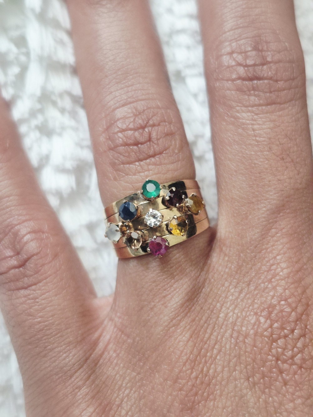 Estate 14k Gold Multicolor Gemstone Cluster Gold Ring - Picture 5 of 13